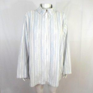 Stan Herman Plush Fleece Full Zip Striped Lounge Jacket White Blue